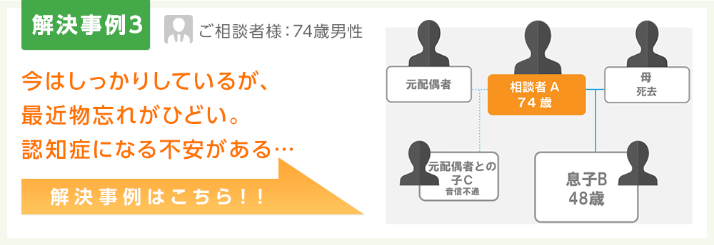 解決事例3:今はしっかりしているが、最近物忘れがひどい。認知症になる不安がある…  解決事例はこちら！！